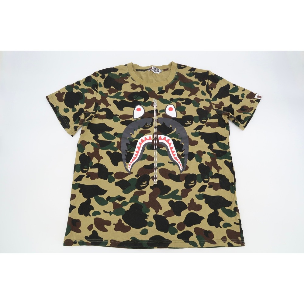 Authentic BAPE A Bathing Ape 1st Camo Shark Tee Yellow Camo Mens Size XXL RARE